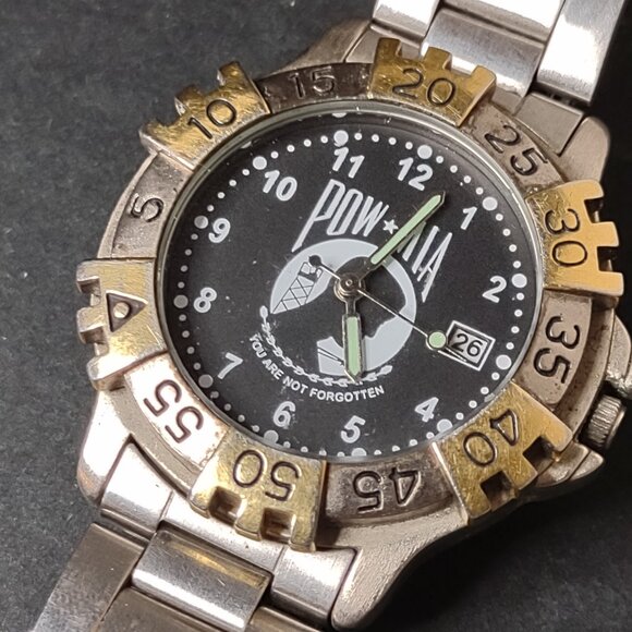 7 Inch Two Tone POW MIA Watch With Black Dial - Picture 2 of 11